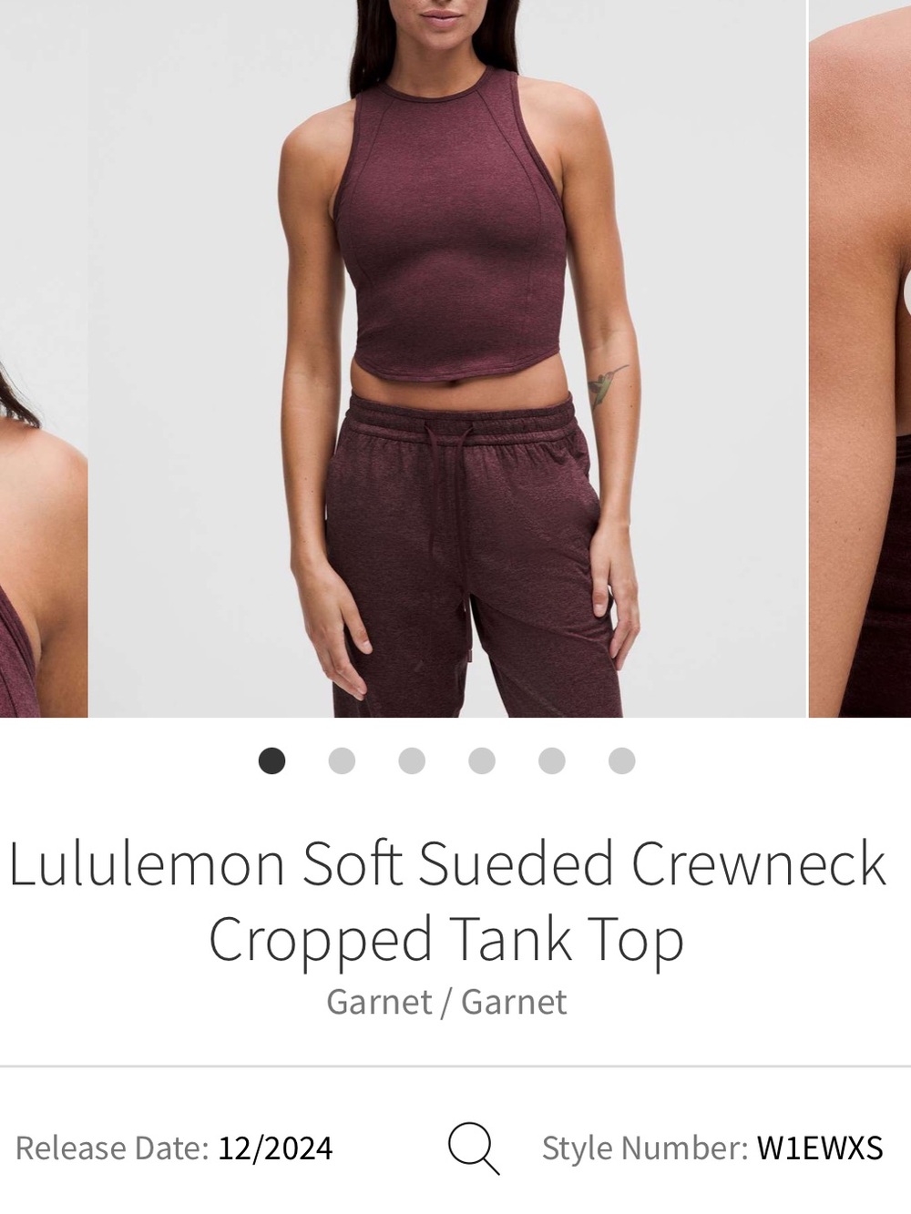 44. Size 4 LULULEMON Soft Sueded Crewneck Cropped Tank Top in Garnet